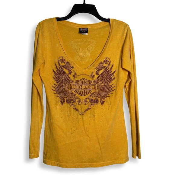 Harley-Davidson Shirt‎ Womens L Gold V-Neck Long Sleeve Smoky Mtn Pigeon Forge - Picture 10 of 11